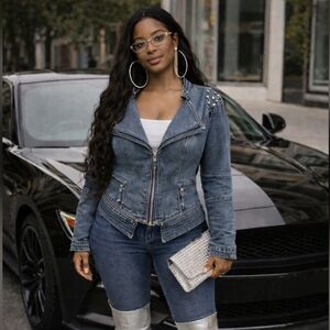 Denim Jacket with Silver Studs